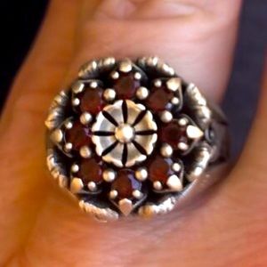 Grace Ring by NightRider Jewelry Size 6.5 With Red Garnets
